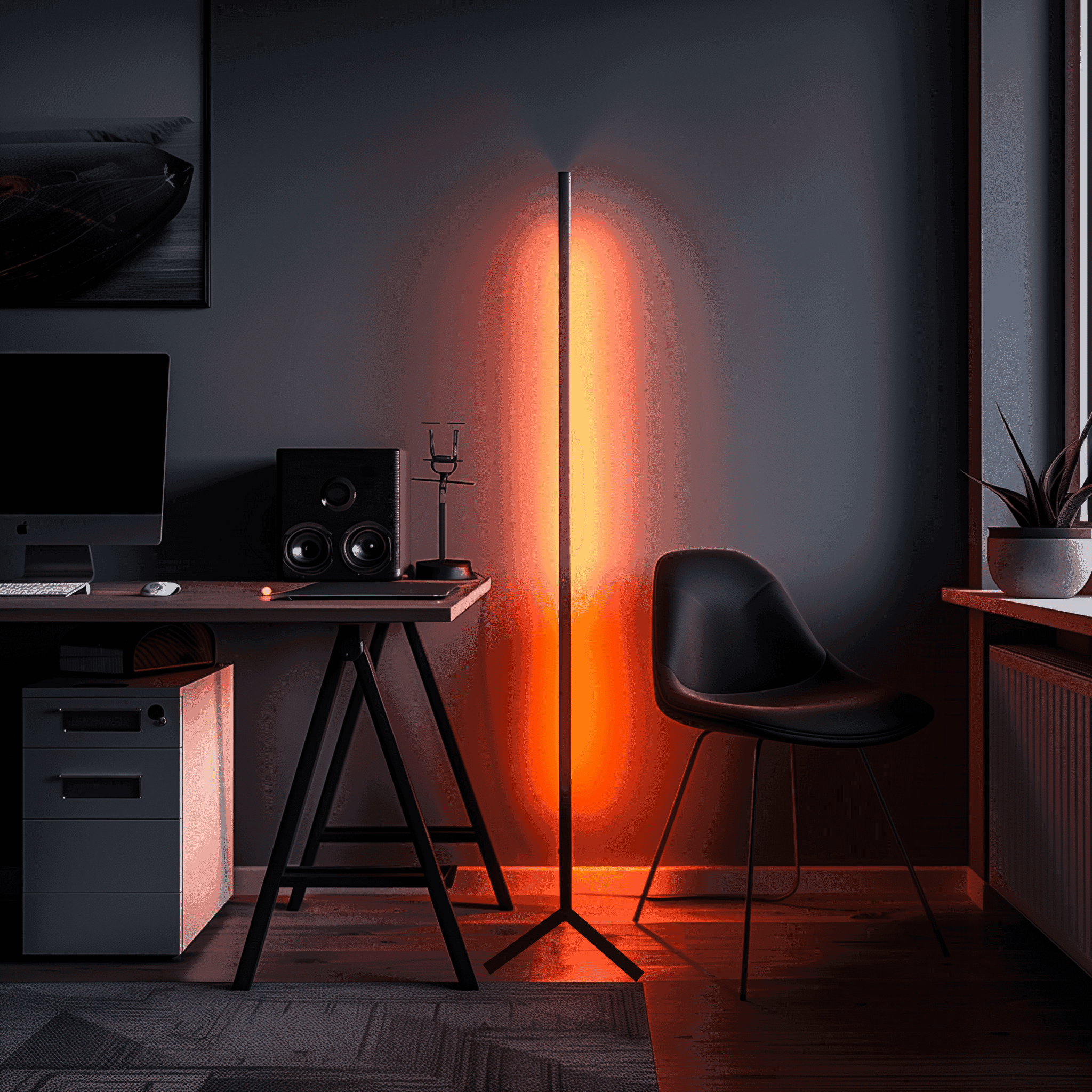 Ambient RGB corner lamp with slim angled profile
