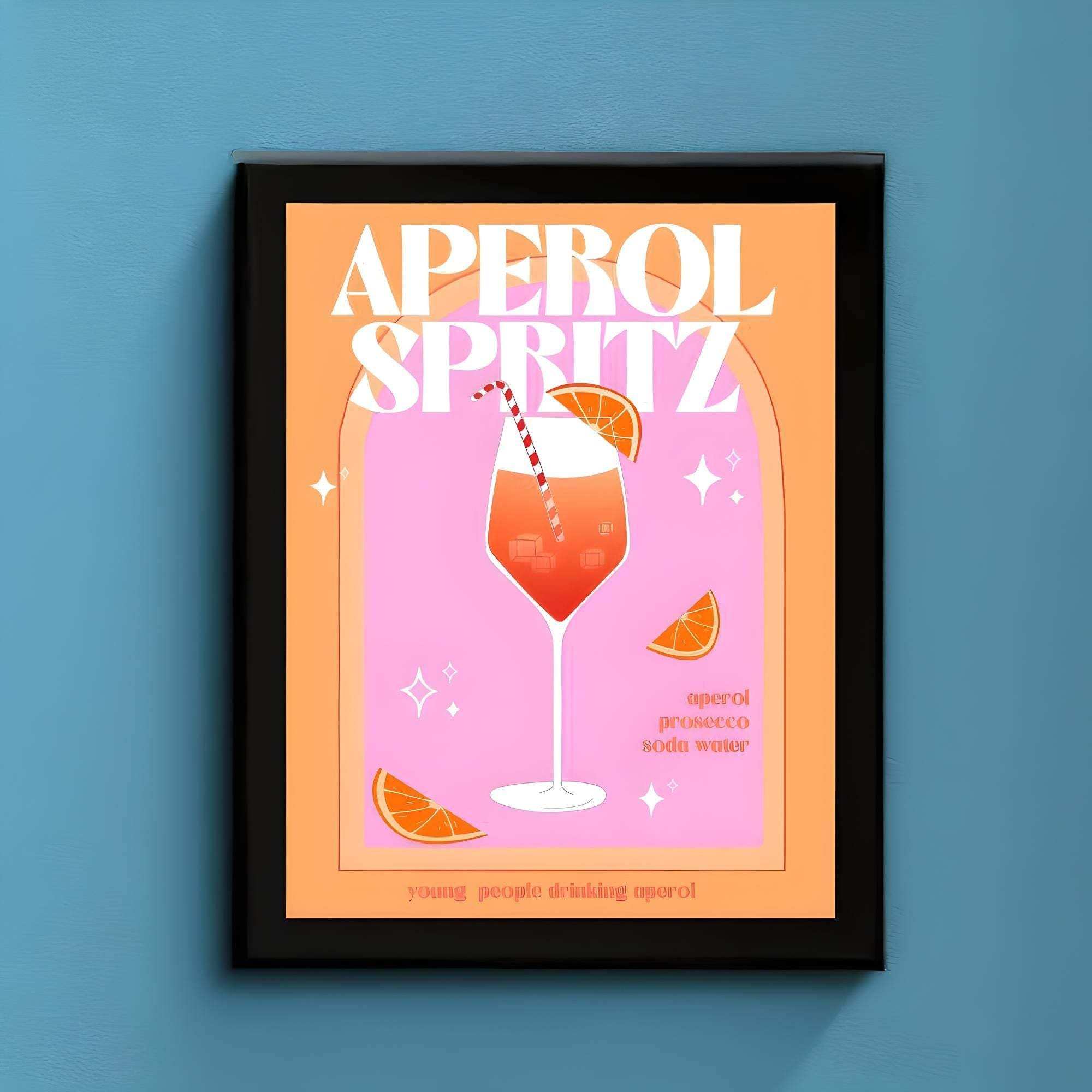Aperol Spritz cocktail canvas print in orange and pink