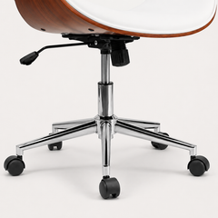Chrome five-star base and dual-wheel castors on The Arden Office Chair in White