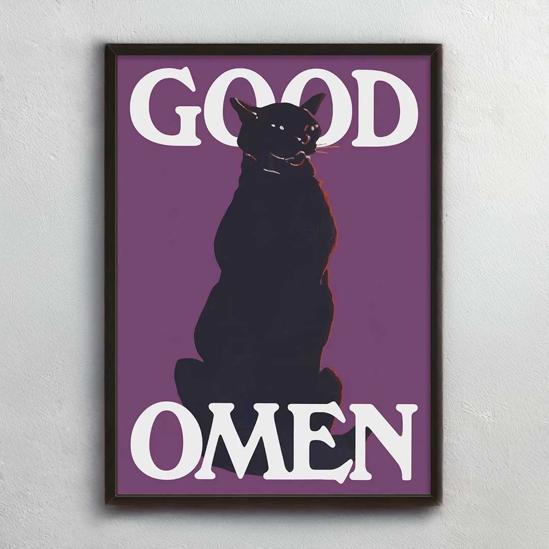 Good Omen black cat canvas art print