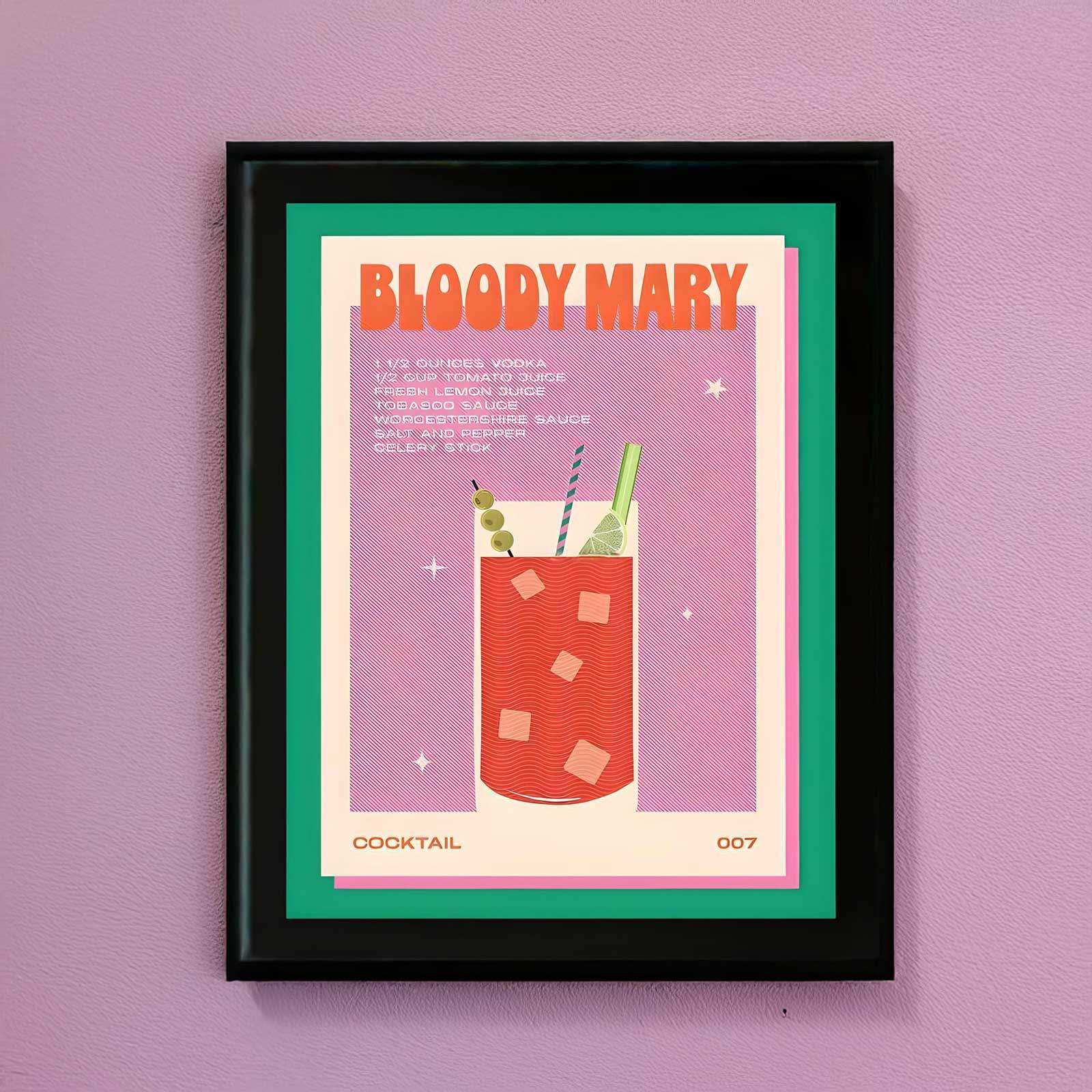 Bloody Mary cocktail canvas print in red, pink and green