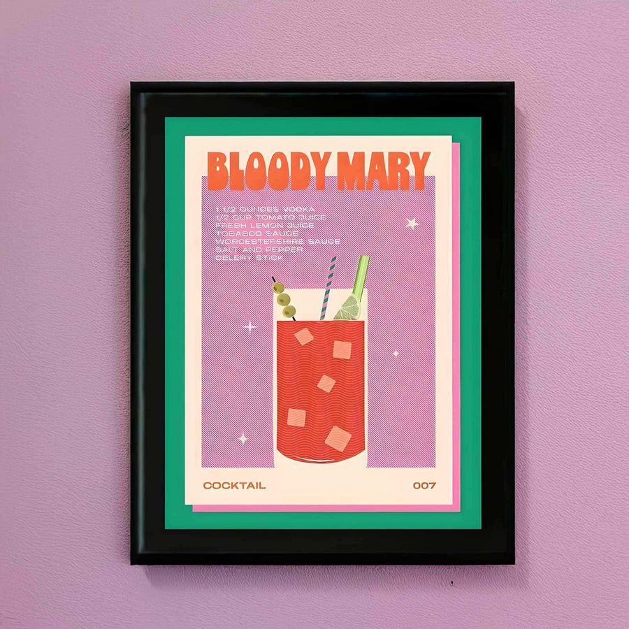Bloody Mary cocktail canvas print in red, pink and green