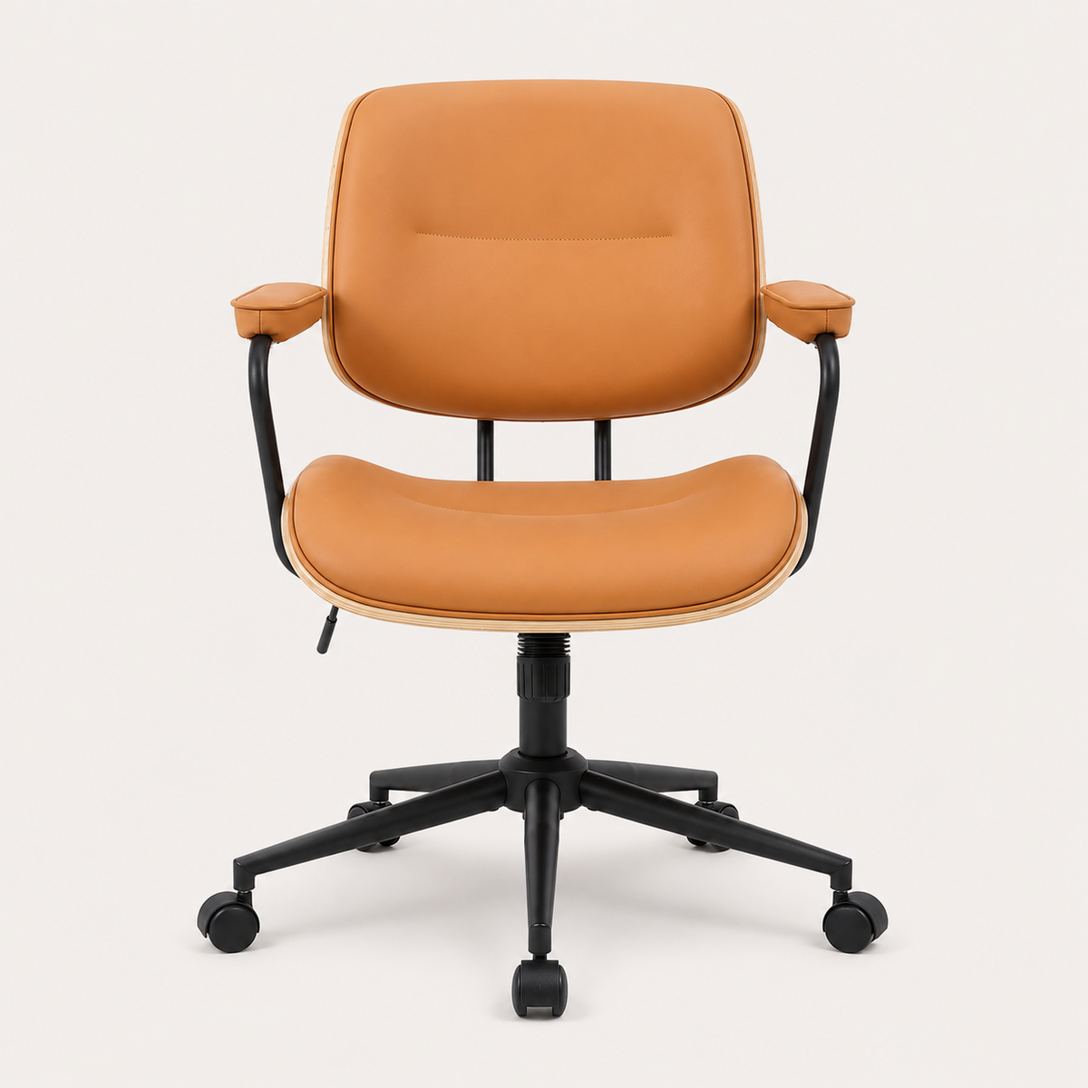 Rear view of The Calder Office Chair and walnut-effect bentwood shell