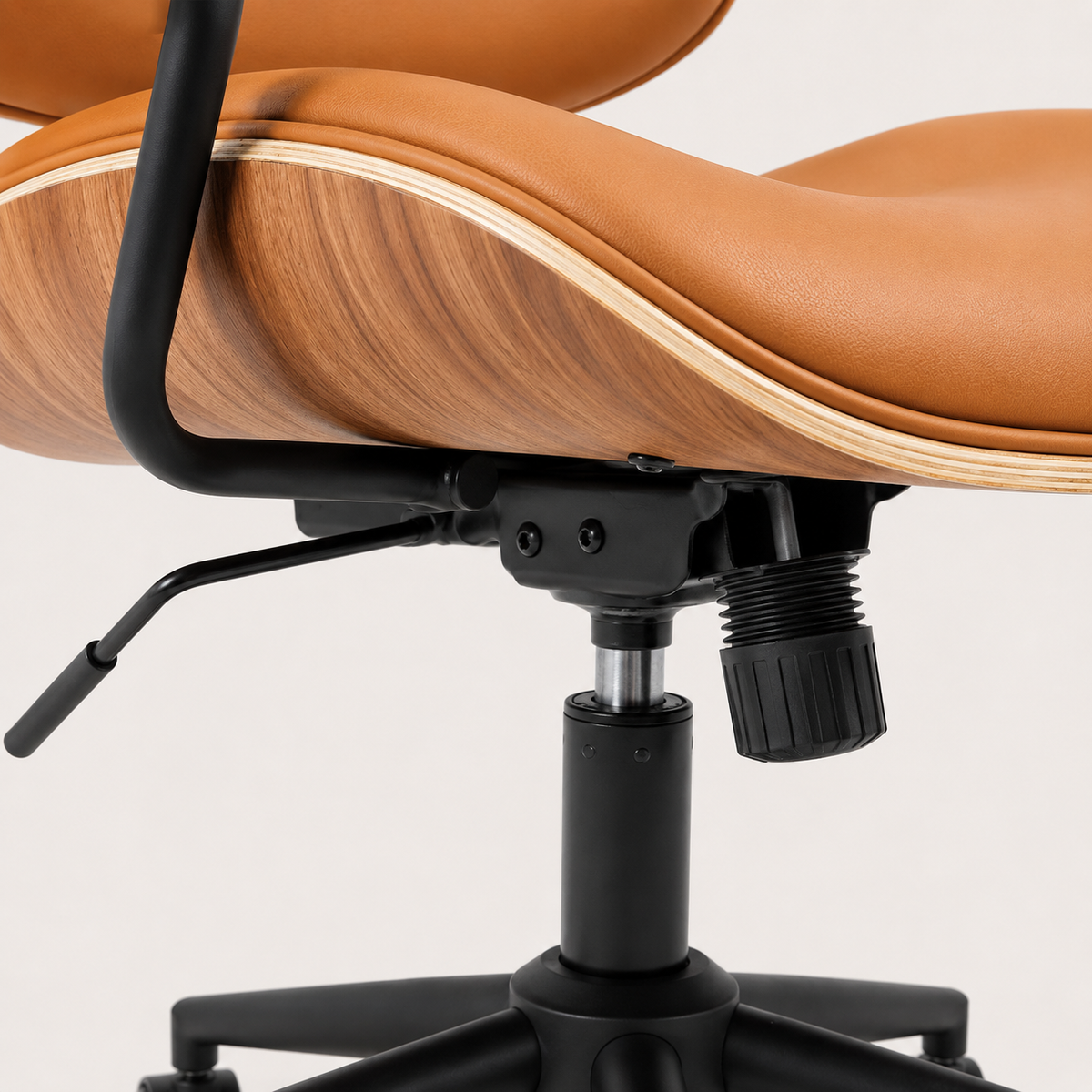 Black five-star base and smooth rolling castors on The Calder Office Chair