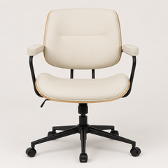 Rear view of The Calder Office Chair in Beige showing its walnut-effect shell