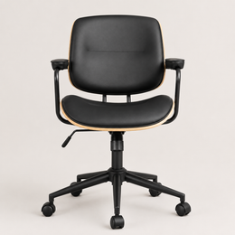 Rear view of The Calder Office Chair in Black showing its walnut-effect shell