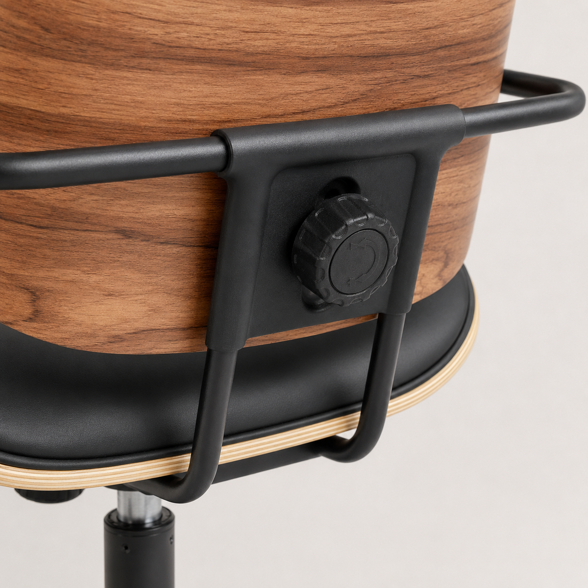 Black five-star base and castors on The Calder Office Chair in Black