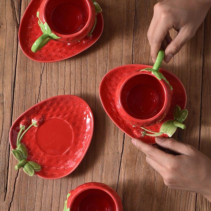 Ceramic Strawberry Coffee Mug & Saucer - Sickhaus