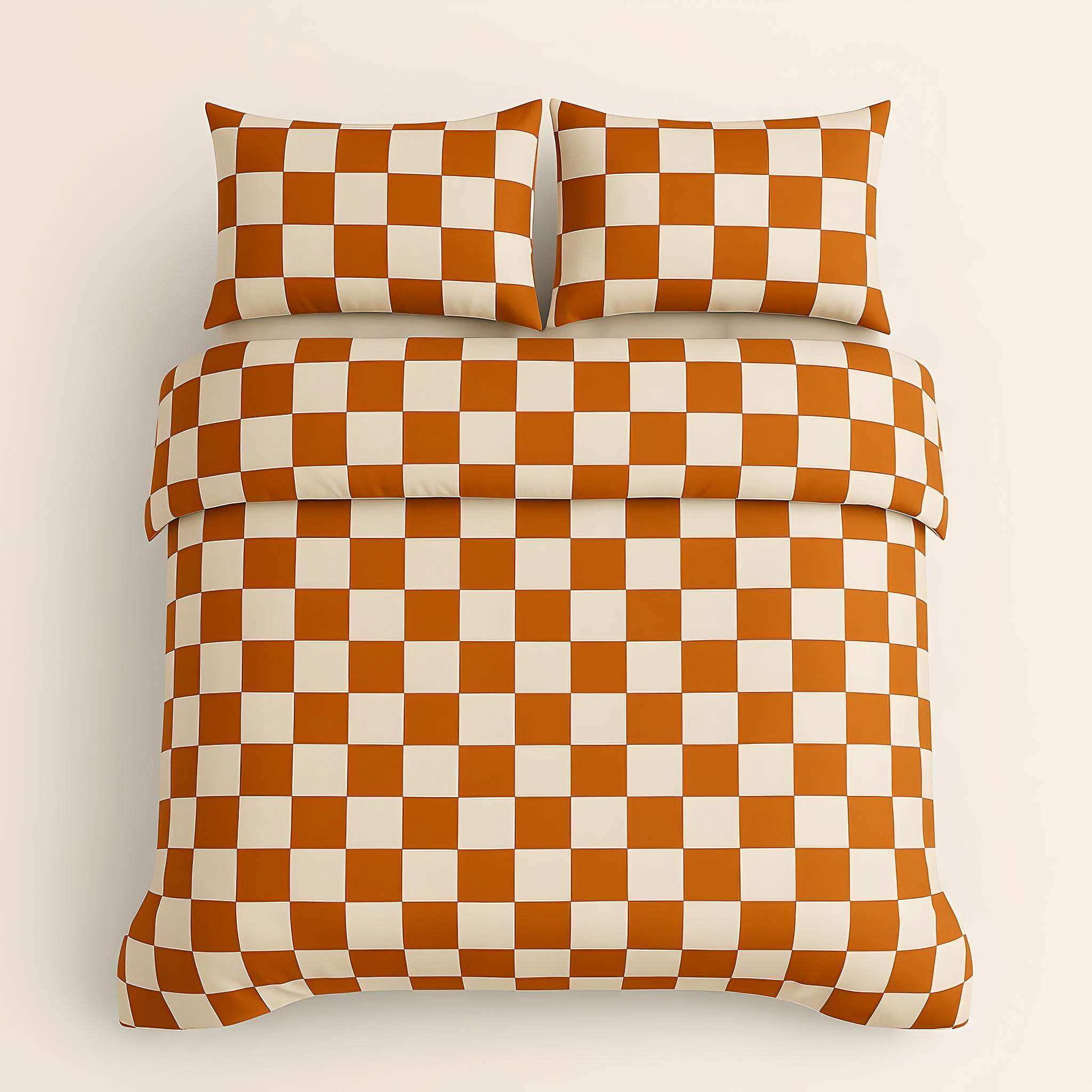 Checkerboard bedding set showing duvet cover and matching pillowcases