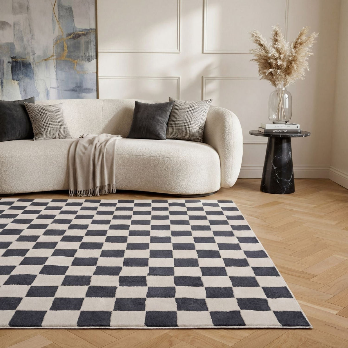 Cobalt Tile Rug — styled interior view