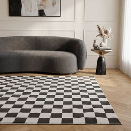 Smoke Tile Rug — styled interior view