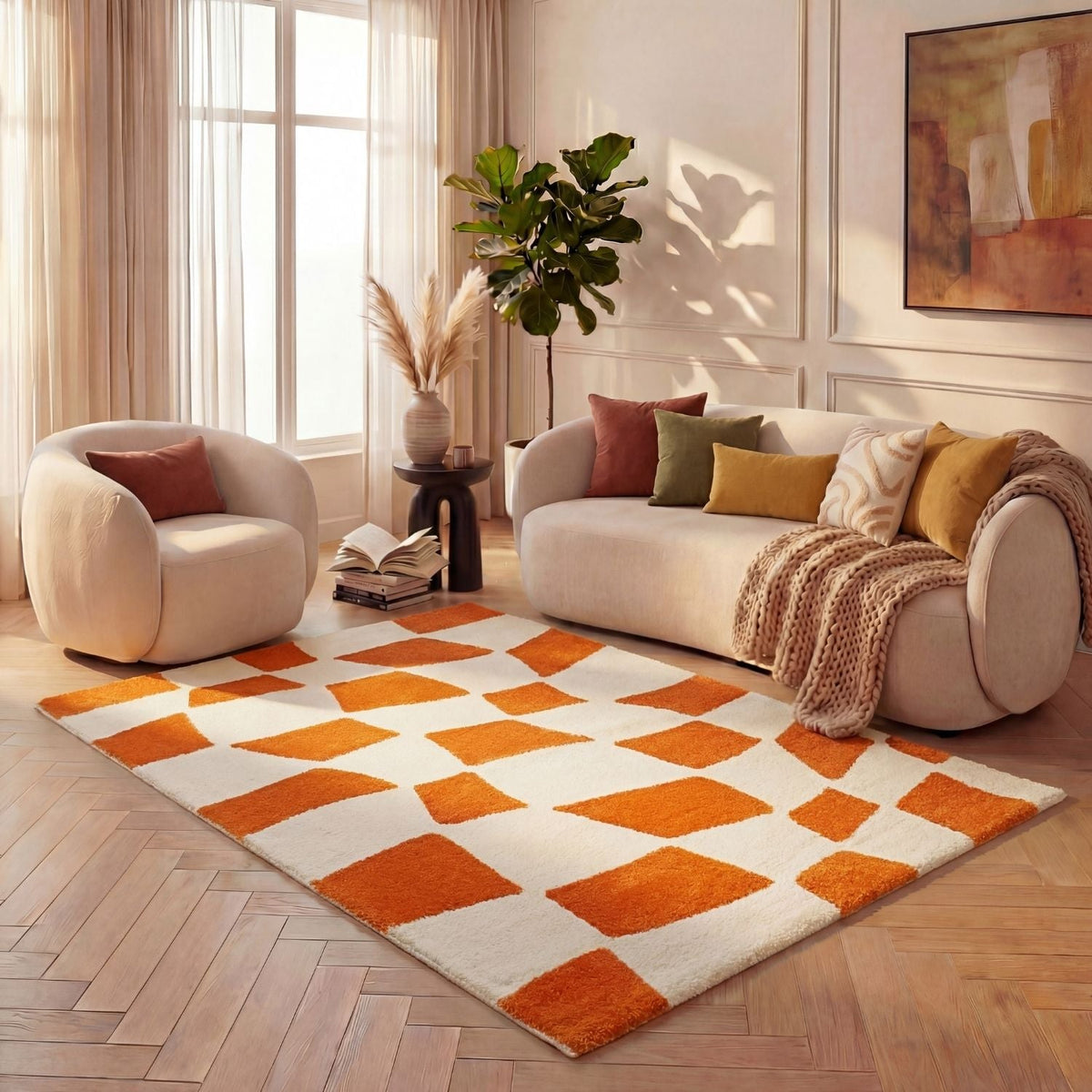 Sorrento Check Rug — room-scale view