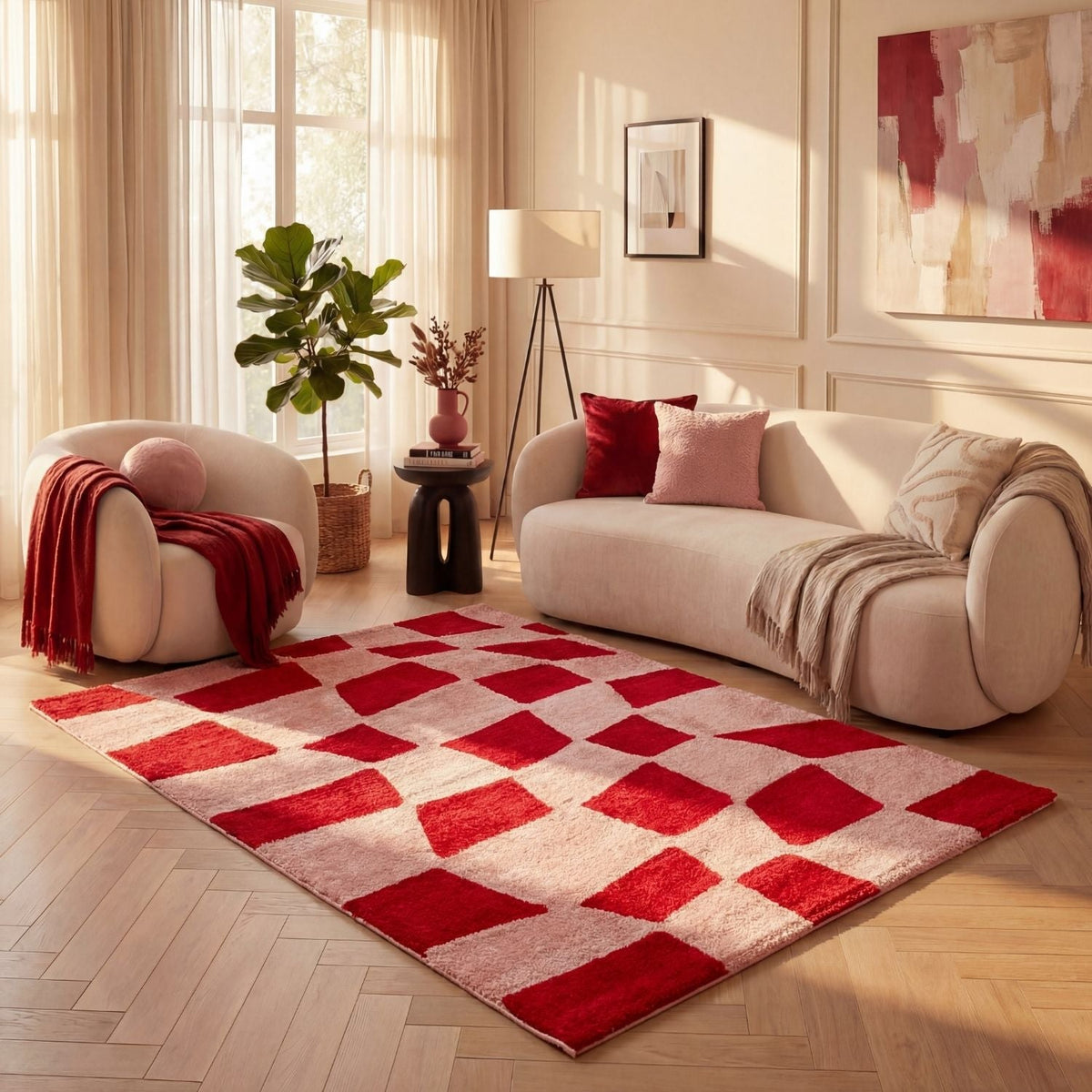 Cherry Check Rug — room-scale view