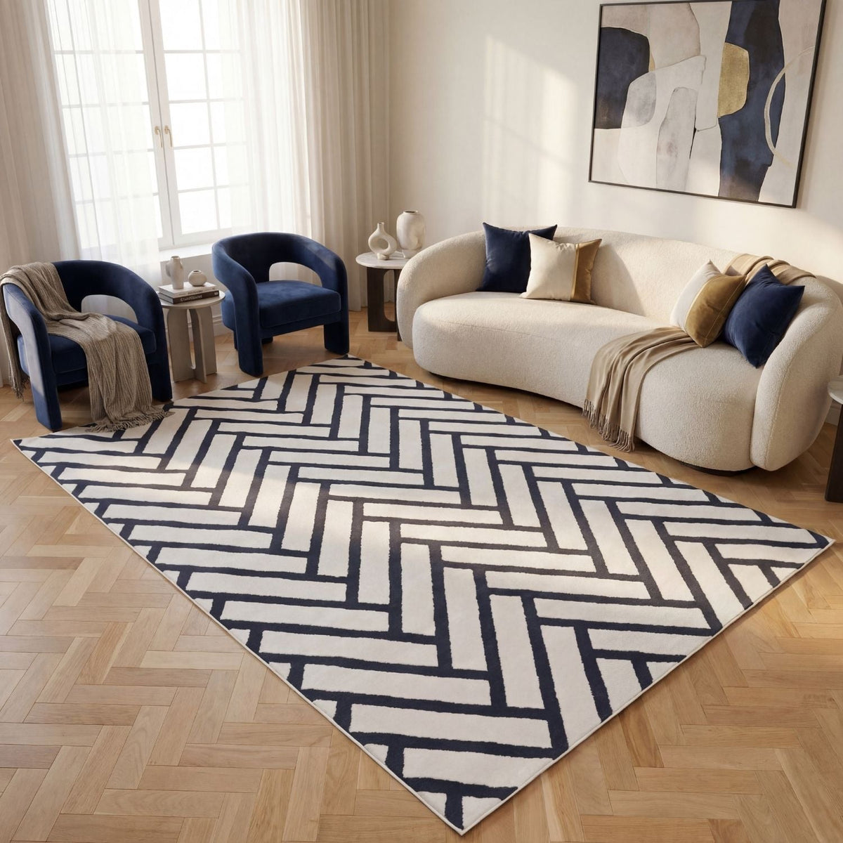 Cobalt Chevron Rug — room-scale view