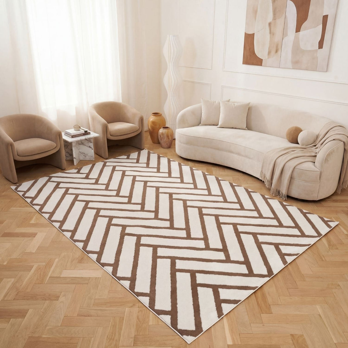 Cocoa Chevron Rug — room-scale view