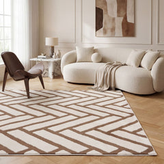 Cocoa Chevron Rug — styled interior view