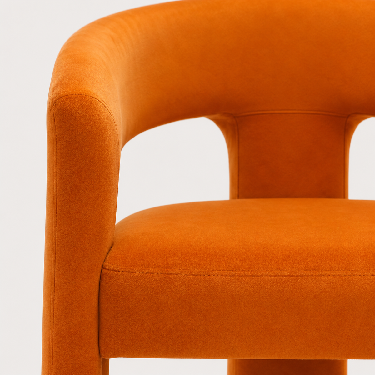 Rear view of the sculptural hollow backrest on The Clementine Chair