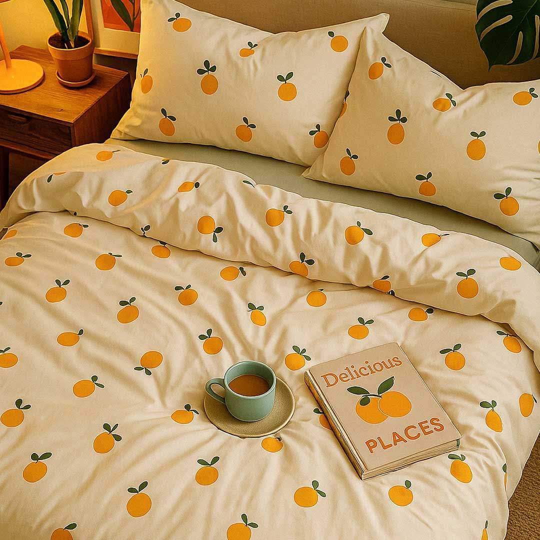 Clementine bedding set with orange fruit print