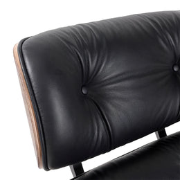 Detail of black leather upholstery on The Legacy Lounge Chair