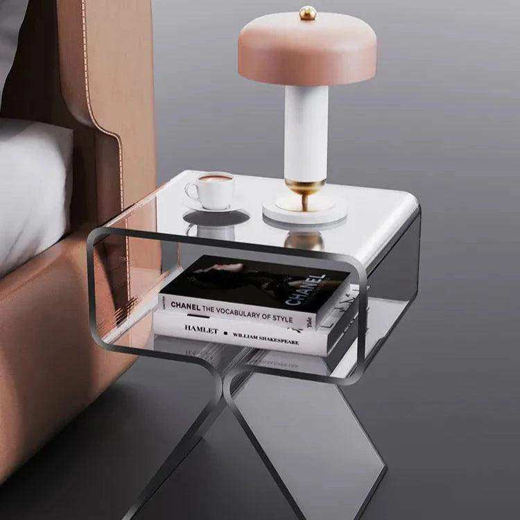 Acrylic side table with built-in storage shelf
