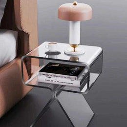 Acrylic side table with built-in storage shelf