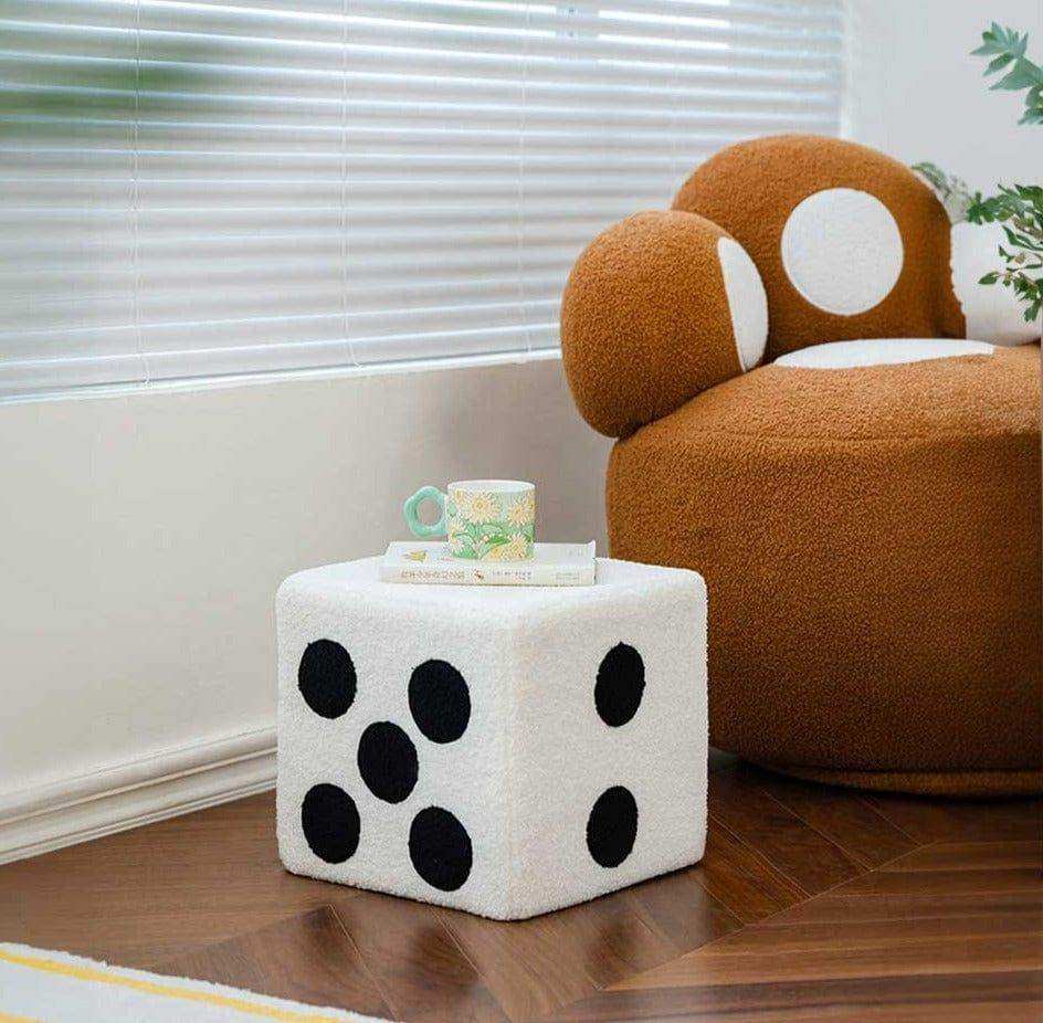 Small and large Dice Footstools in black and white