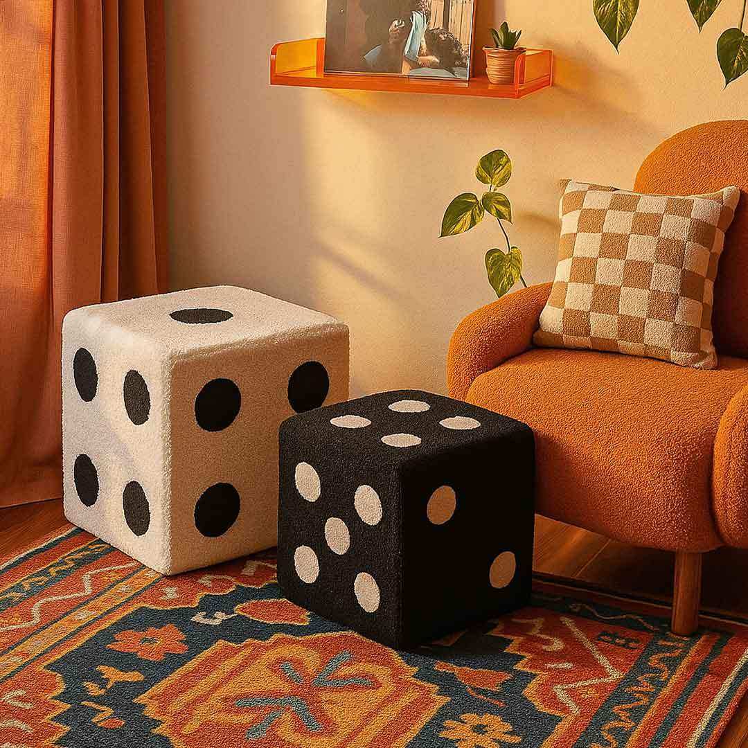 Black and white acrylic Dice Footstools