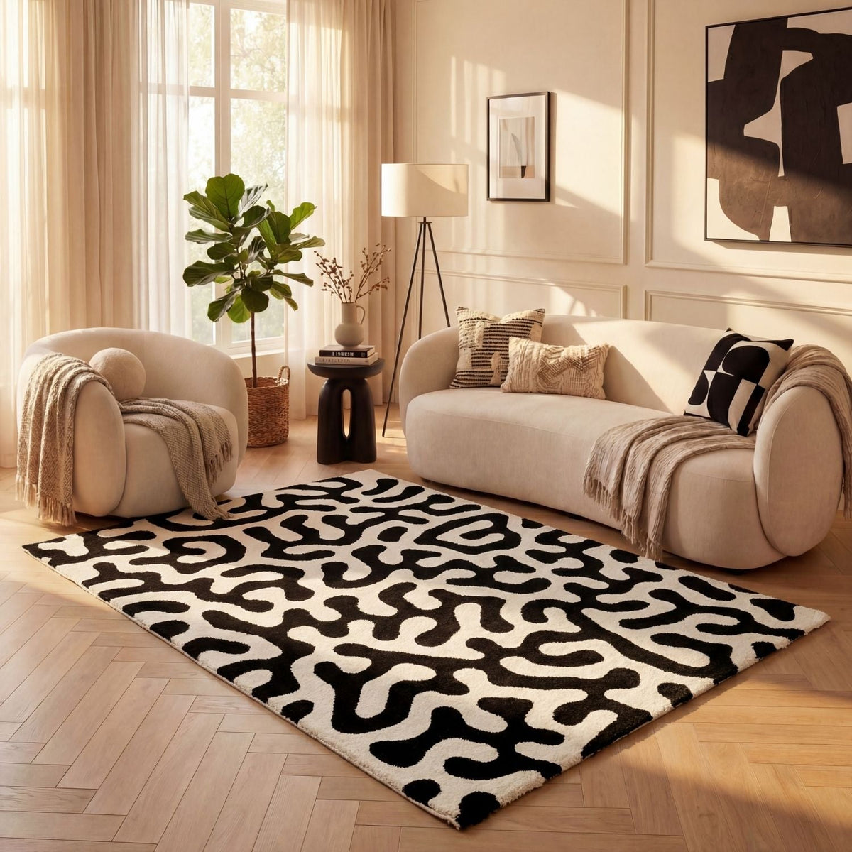 Ink Scribble Rug — room-scale view