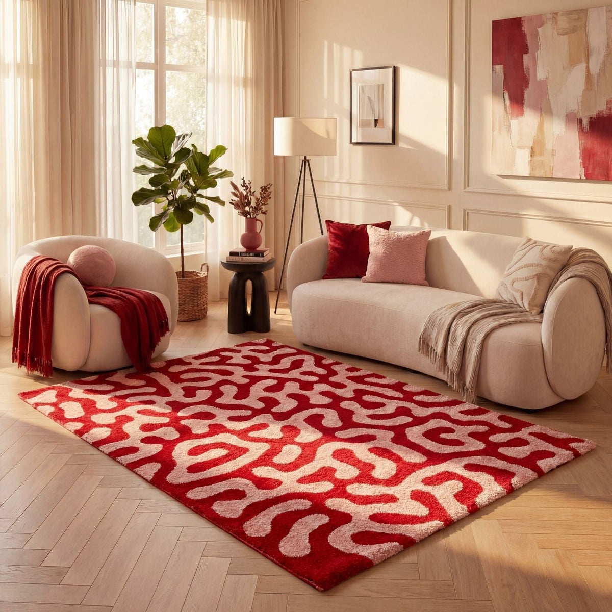 Cherry Scribble Rug — room-scale view