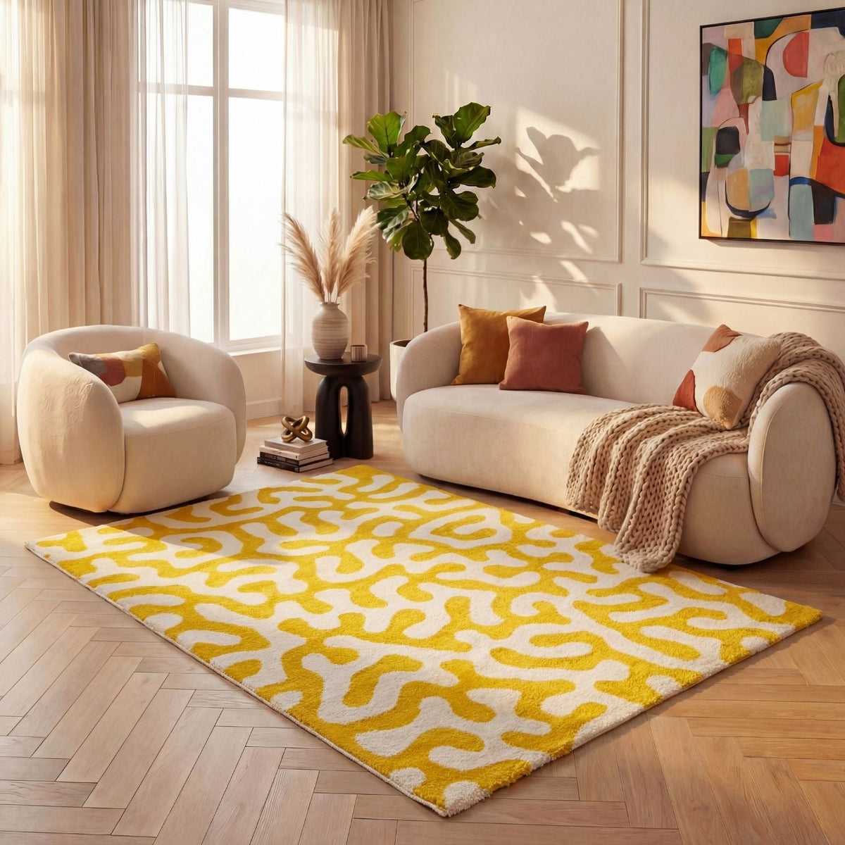 Lemon Scribble Rug — room-scale view
