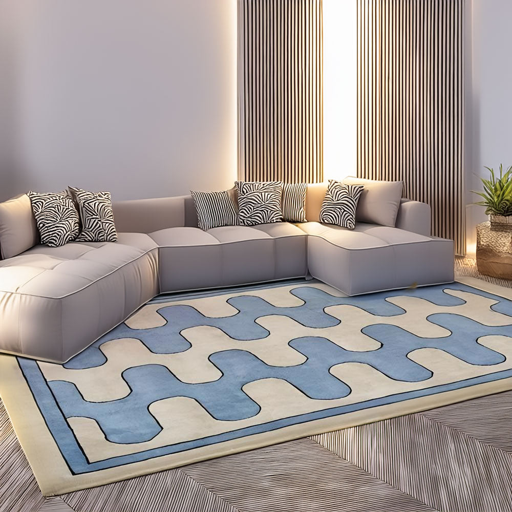 Blue Ivory Wave Rug