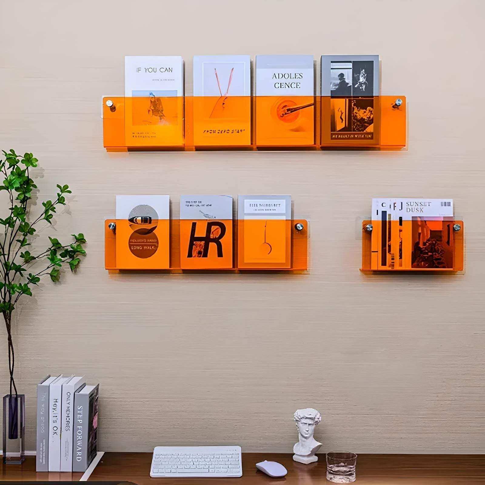 Floating Acrylic Magazine Holder in Orange – 30 × 15cm
