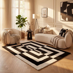 Mono Maze Rug — room-scale view