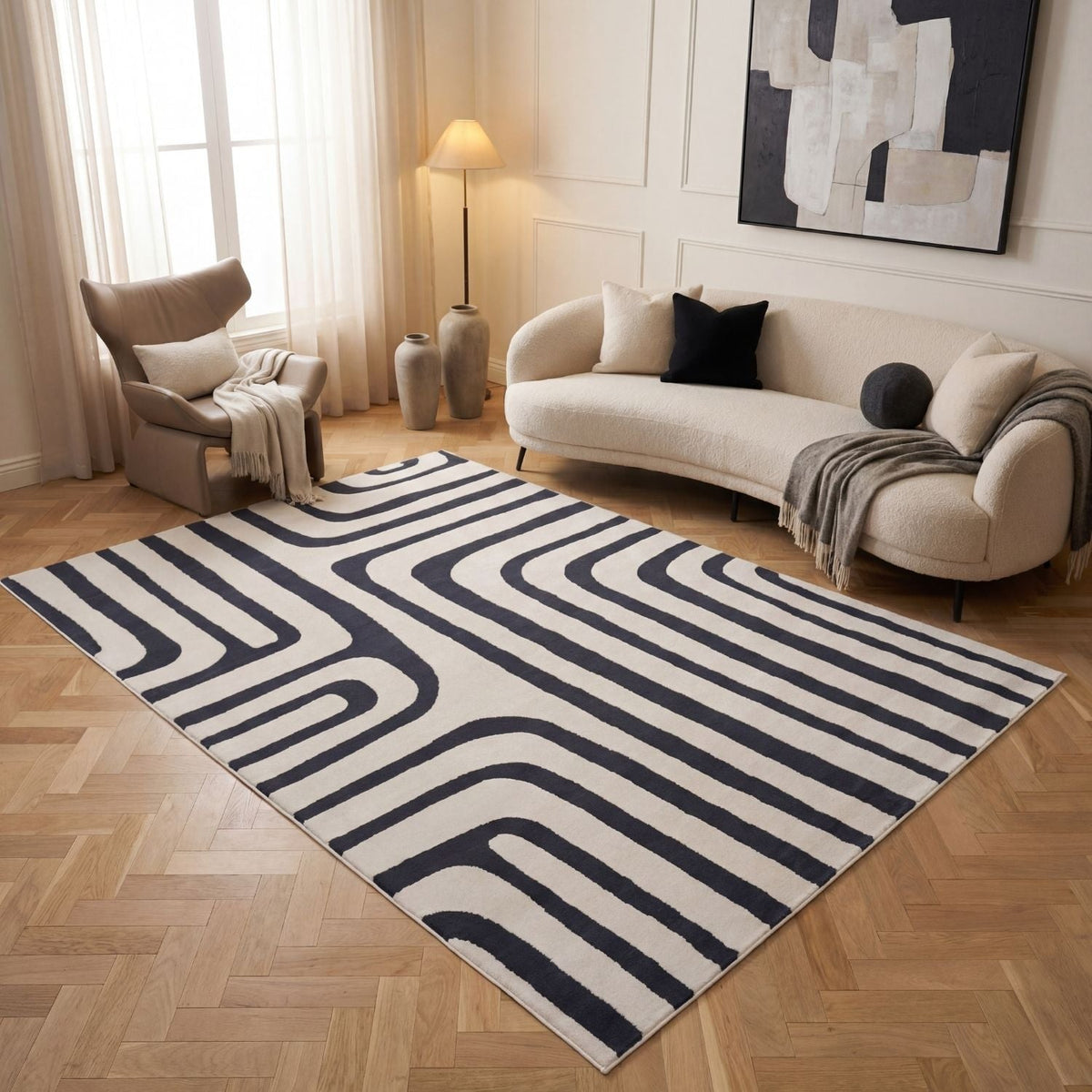 Cobalt Frame Rug — room-scale view