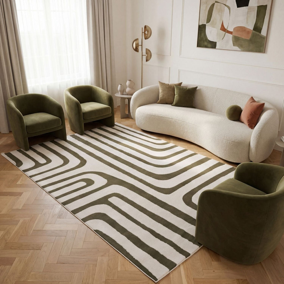 Olive Frame Rug — room-scale view
