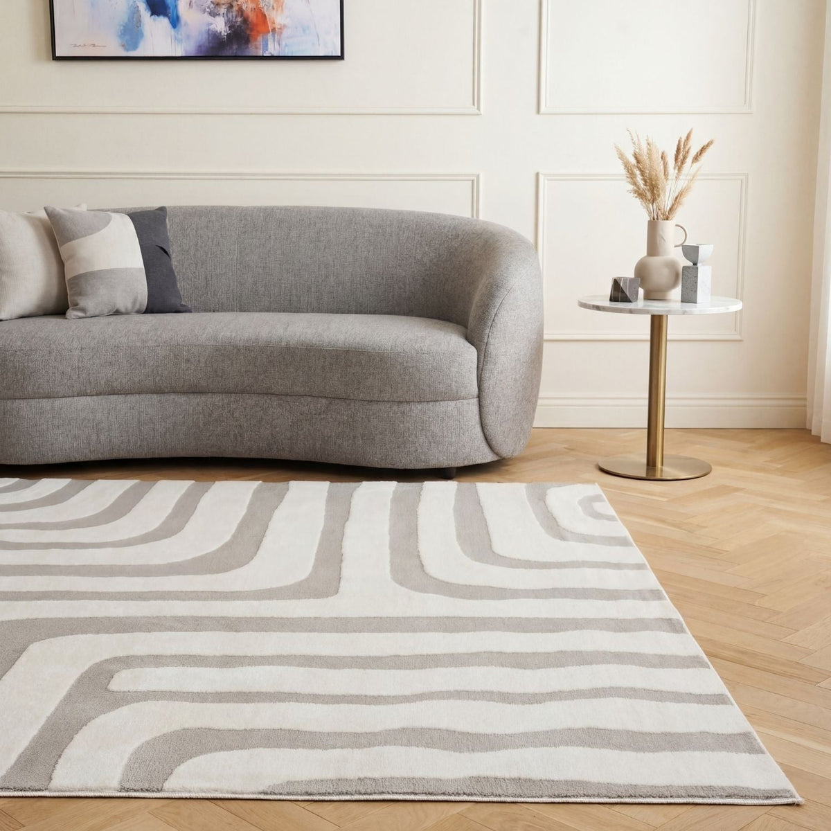 Silver Frame Rug — styled interior view