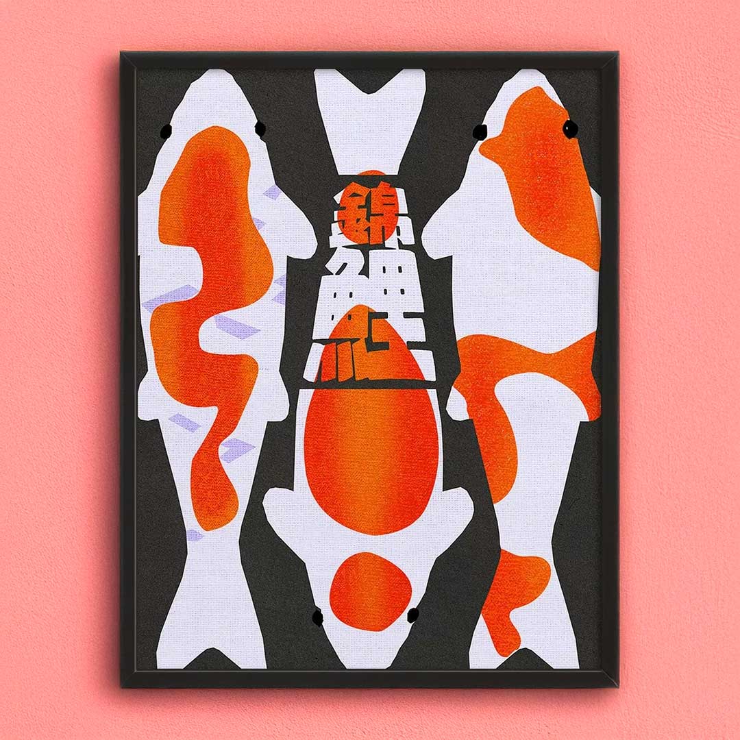 Koi Life trio Japanese canvas art print