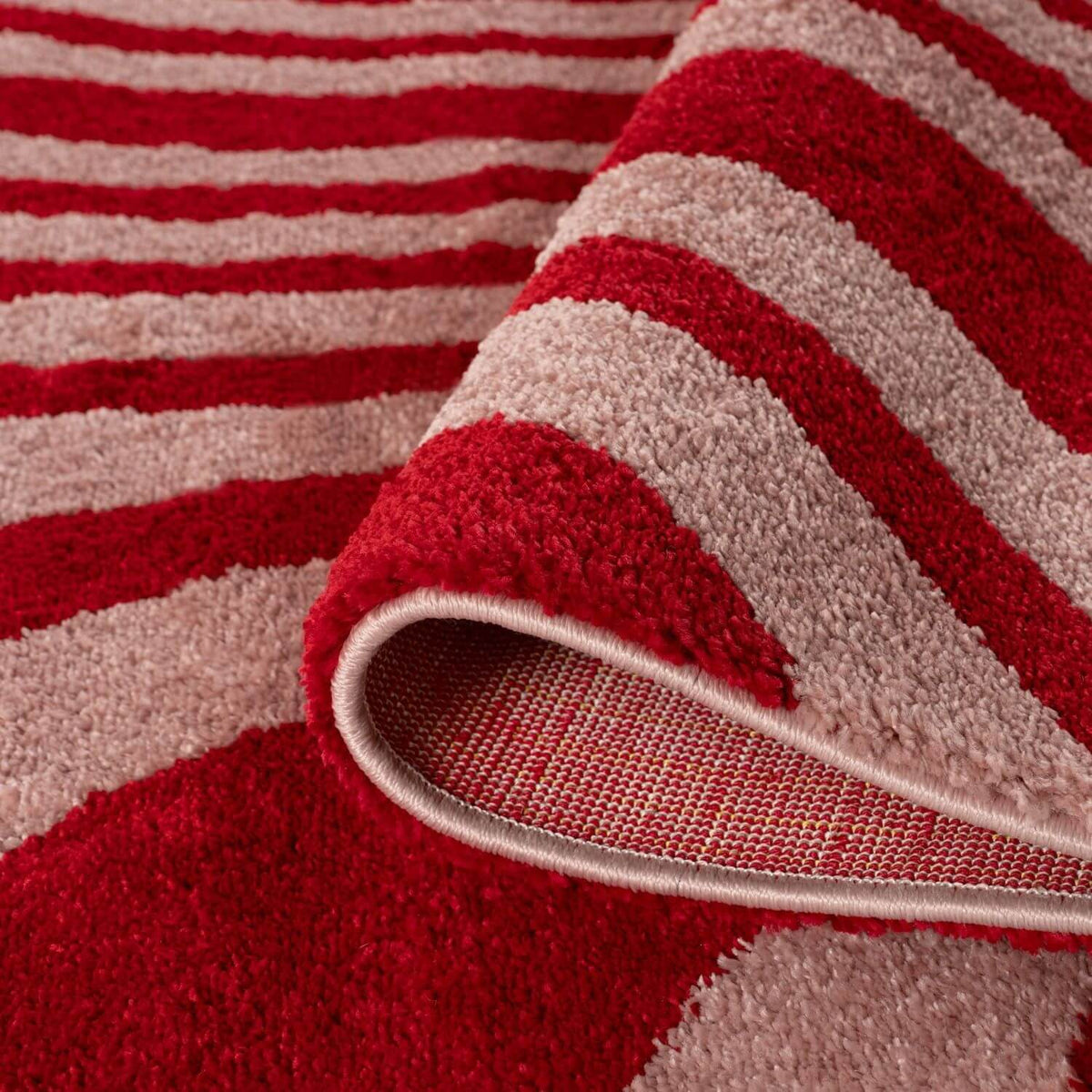 Cherry Stripe Rug — folded construction detail