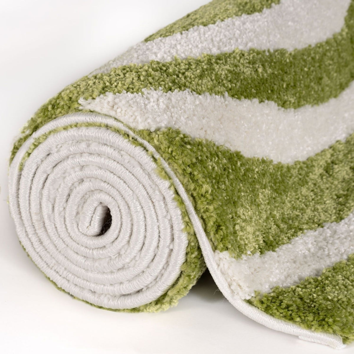 Garden Stripe Rug — rolled side view