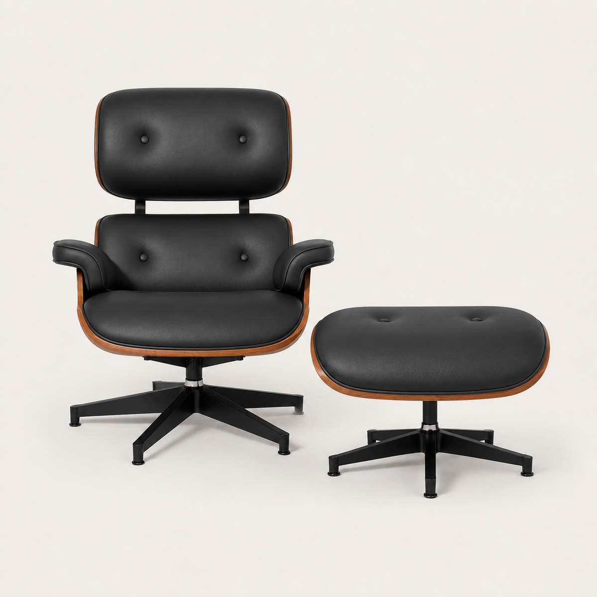 Side view of The Vesper Lounge Chair with sculpted walnut-effect shell