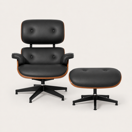 Side view of The Vesper Lounge Chair with sculpted walnut-effect shell