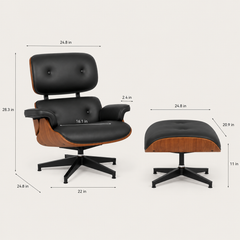 The Vesper Lounge Chair and Ottoman with black metal swivel bases