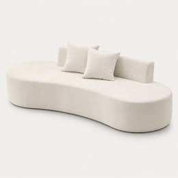 The Mallow Chaise Sofa in Beige with curved cloud-like silhouette