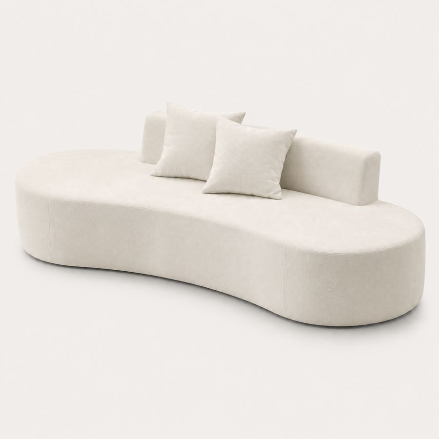 The Mallow Chaise Sofa in Beige with curved cloud-like silhouette