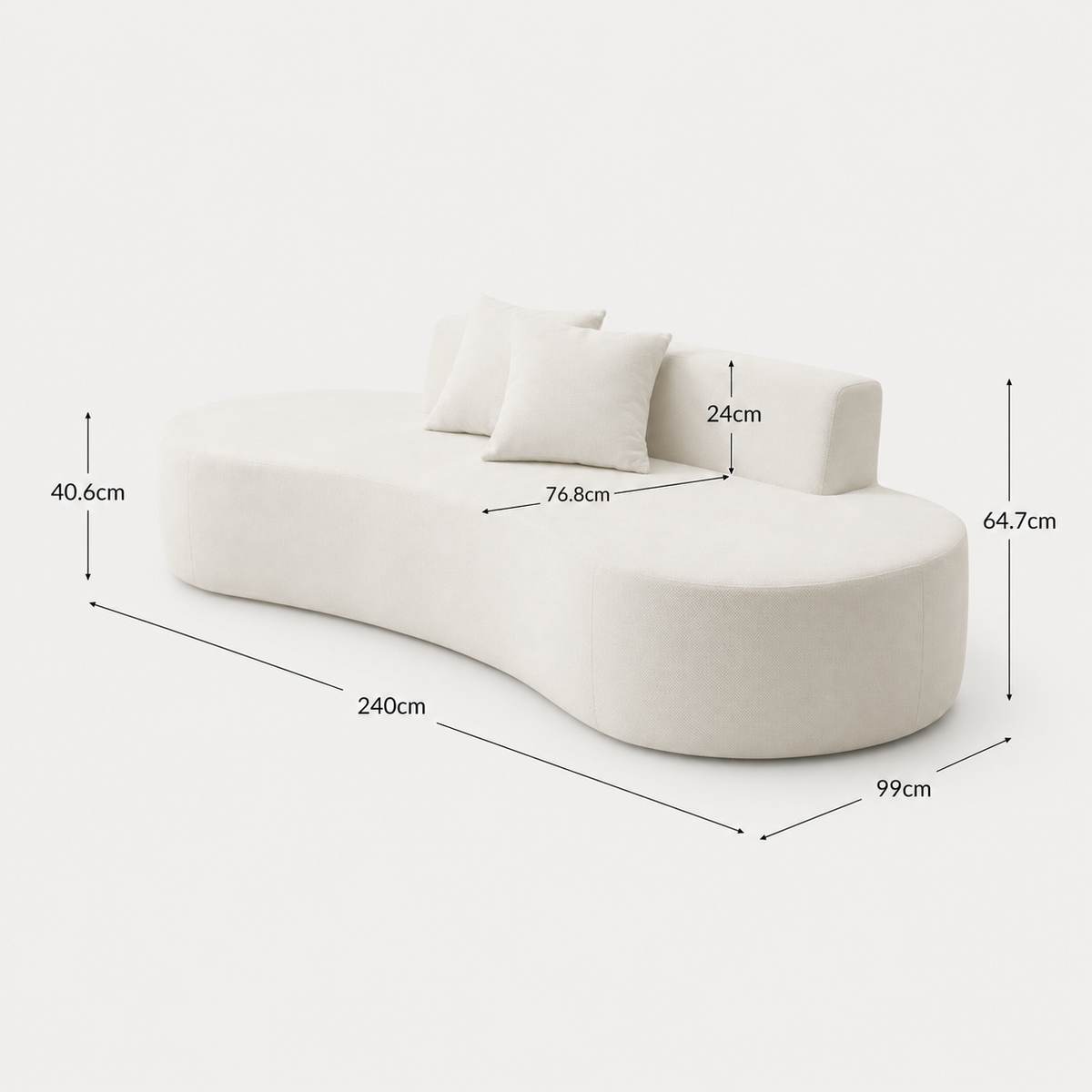 The Mallow Chaise Sofa in Beige with two matching pillows