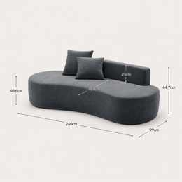 The Mallow Chaise Sofa in Midnight Blue with two matching pillows