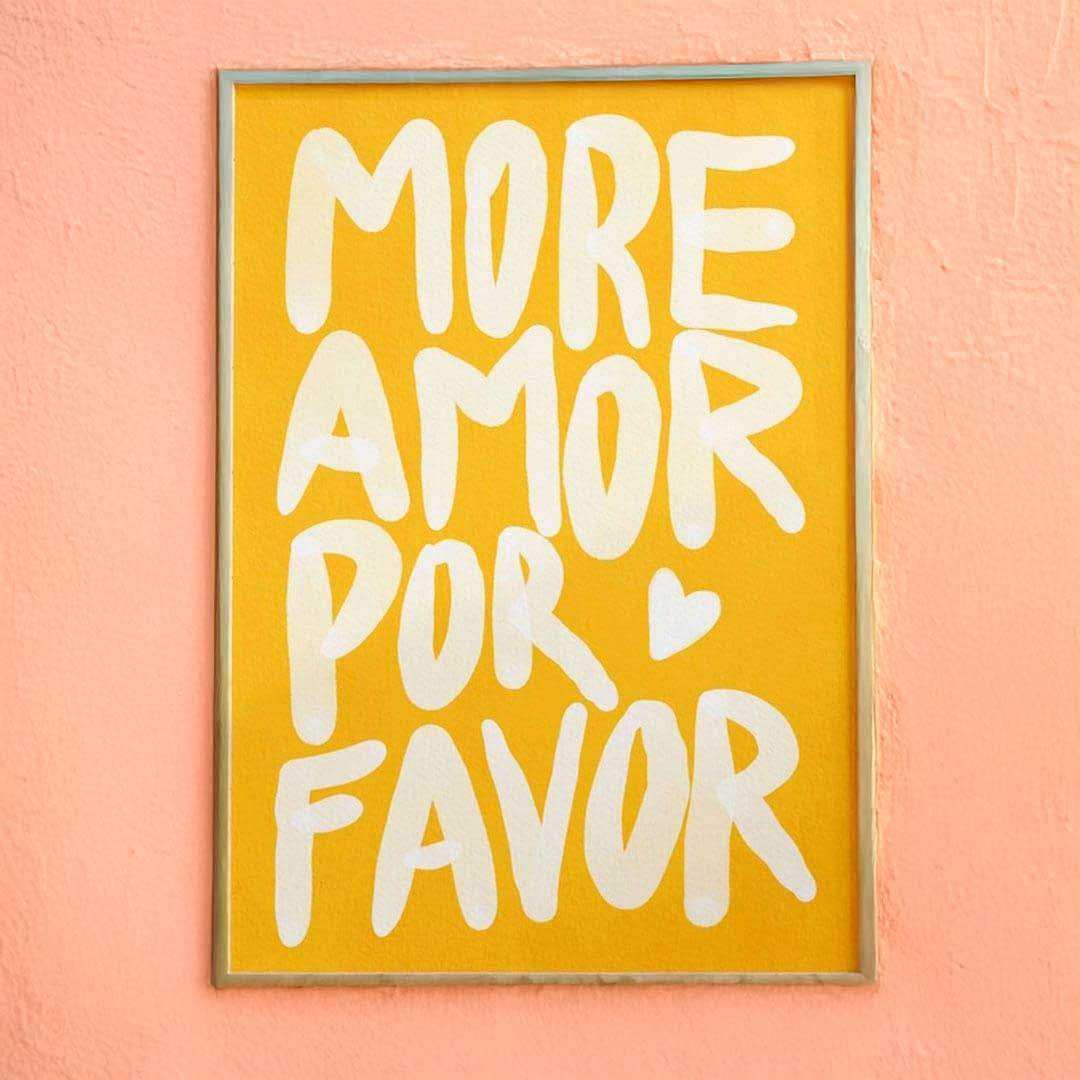 More Amor Por Favor canvas print in pink and blue