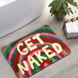 Rainbow Get Naked bath mat shown flat