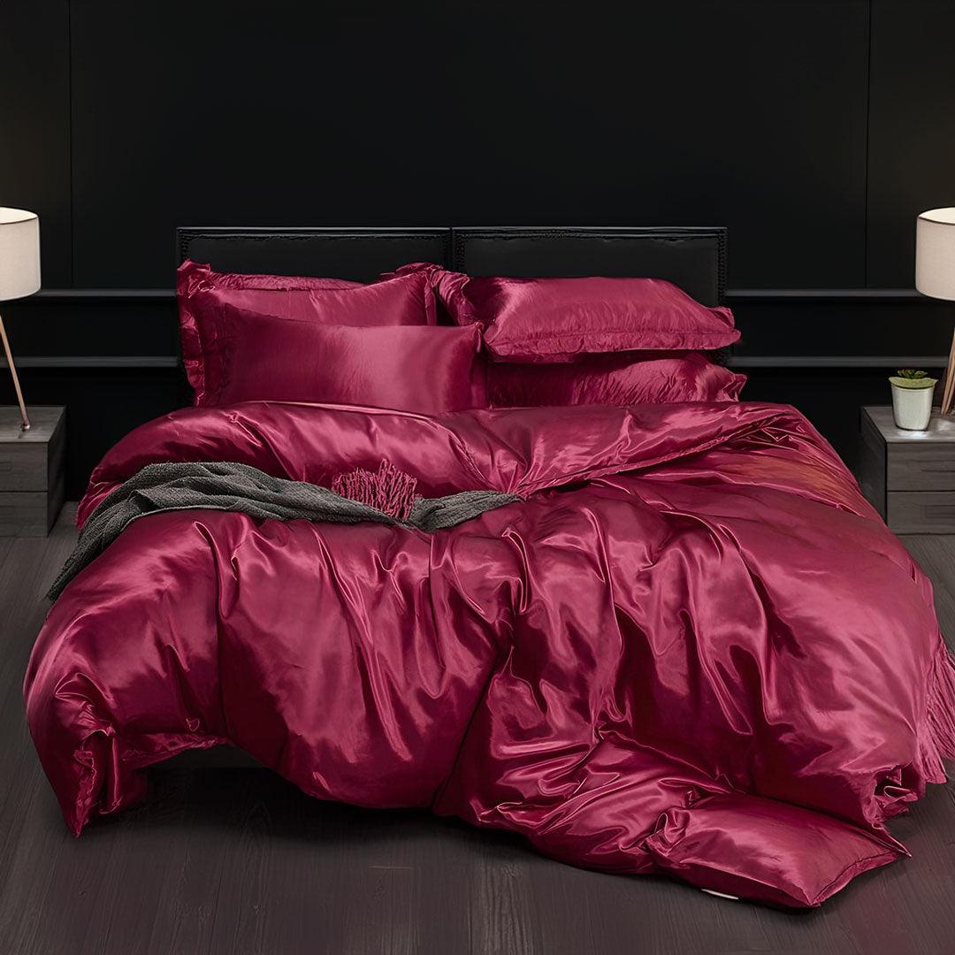 Red Wine Silk Bedding Set - Sickhaus