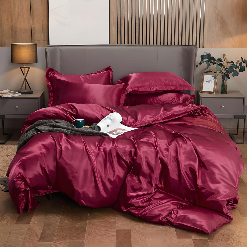 Red Wine Silk Bedding Set - Sickhaus